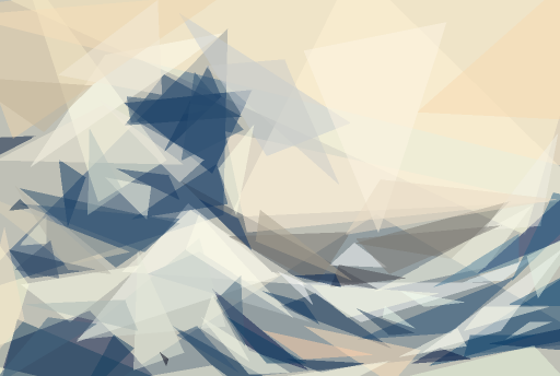 The Great Wave at 100 triangles — the crest and boats emerging